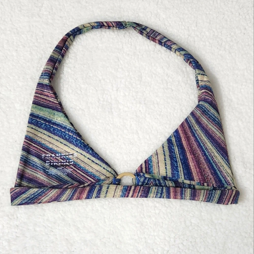 New!Frankie's Bikinis Eden‎ Halter Bikini Top in Shimmy Blue